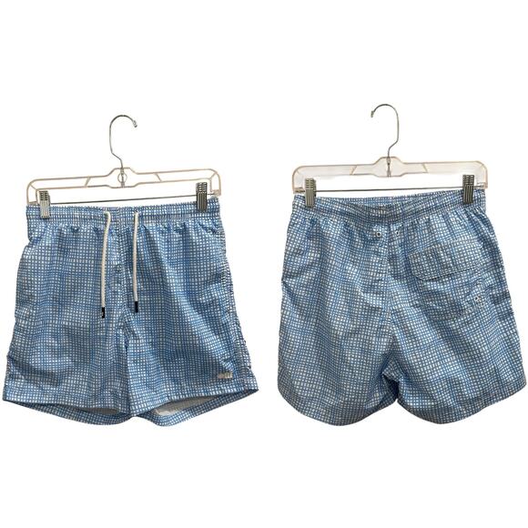 Solid & Striped Classic Swim Trunks Mini Grid French Blue White Nylon Mesh Lined - Picture 1 of 8